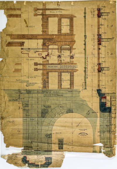 Rookery Building, Chicago, Illinois, Elevatie en Sectie door Burnham and Root