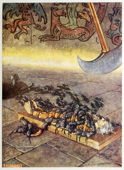 Ze zwermden over me heen in steeds toenemende hopen, uit Geselecteerde Verhalen van Mysterie, uitgegeven 1909 door Byam Shaw