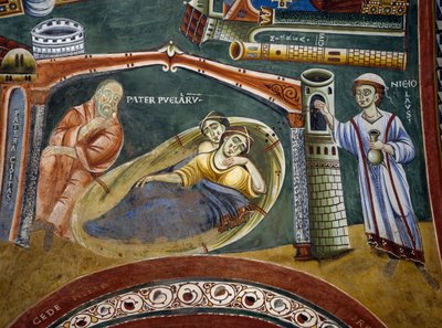 Heilige Nicolaas redt rijke koopman in armoede en betaalt de bruidsschat van zijn dochters (detail) door Byzantine