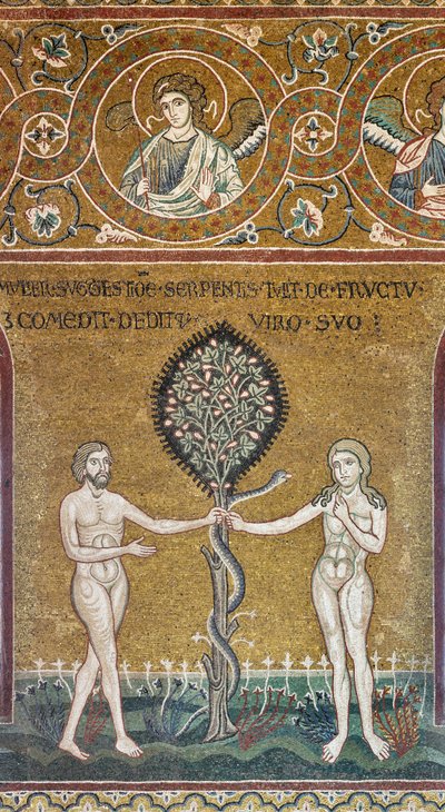 De erfzonde, Byzantijns mozaïek, Oude Testament cyclus-Aards Paradijs, XII-XIII eeuw (mozaïek) door Byzantine