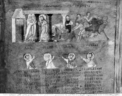 Ms EAB 664 Jezus die de kooplieden uit de tempel verdrijft, uit de Codex Purpureus door Byzantine School