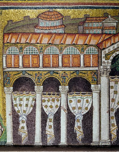 Uitzicht op het paleis van de Byzantijnse keizer Theodorik de Grote (detail) door Byzantine School
