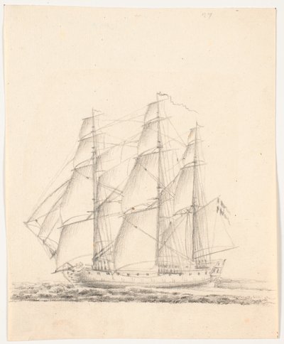 Marineschip onder volle zeilen door C.A. Lorentzen