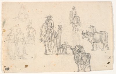 Schetsen met boeren, paarden en koeien door C.A. Lorentzen