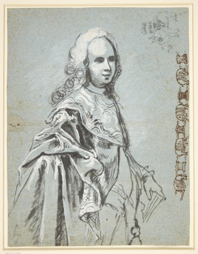 Studie voor een portret, vermoedelijk van A. G. Moltke; rechts op het blad studie voor de ketting van de Orde van de Olifant door C.G. Pilo