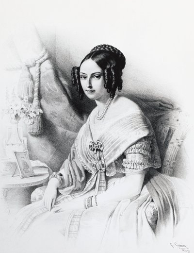 Portret van Maria Adelaide van Habsburg-Lorraine, echtgenote van Victor Emmanuel II van Savoye, gravure door J.B. and Brown J. Rowbotham