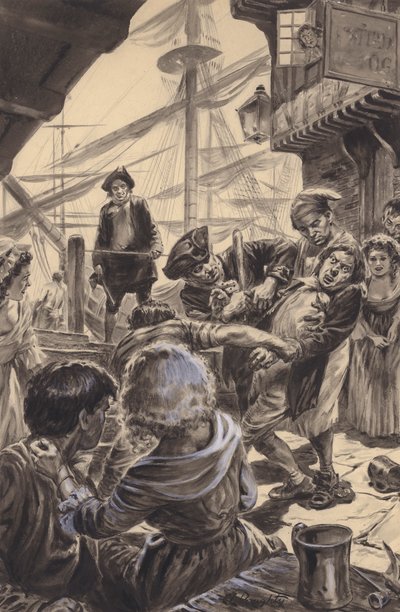 Een persbende zet zijn slachtoffer vast (gouache op papier) door C.L. Doughty