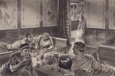 Anglo-Romeinen eten in het triclinium (gouache op papier) door C.L. Doughty