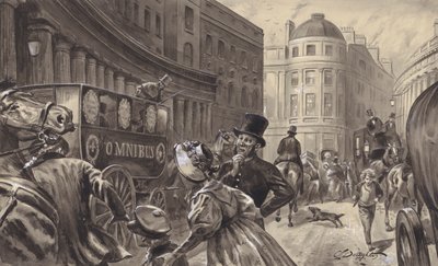 Paardenomnibus, Londen (gouache op papier) door C.L. Doughty