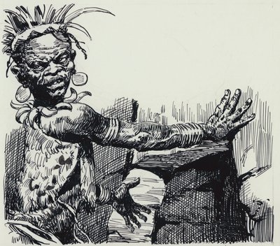 Illustratie voor King Solomons Mines (gouache op papier) door C.L. Doughty