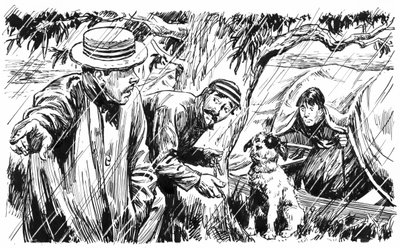 Illustratie voor Three Men In A Boat door Jerome K Jerome (pen en inkt) door C.L. Doughty