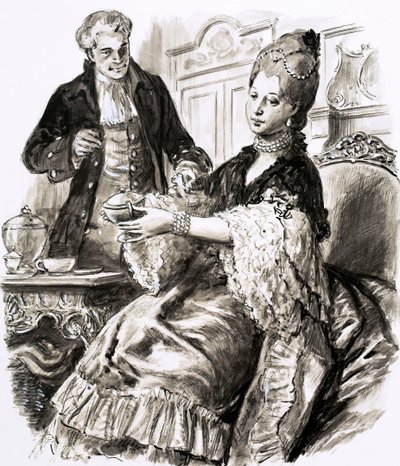 Josiah Wedgwood met koningin Charlotte (gouache op papier) door C.L. Doughty