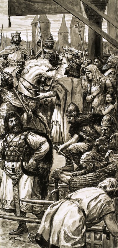 Koning Wenceslas van Bohemen sluit vrede met de Duitsers onder Hendrik de Eerste door C.L. Doughty