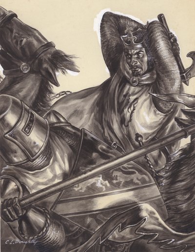 Robert Bruce op het punt Sir Henry de Bohun () te doden (gouache op papier) door C.L. Doughty