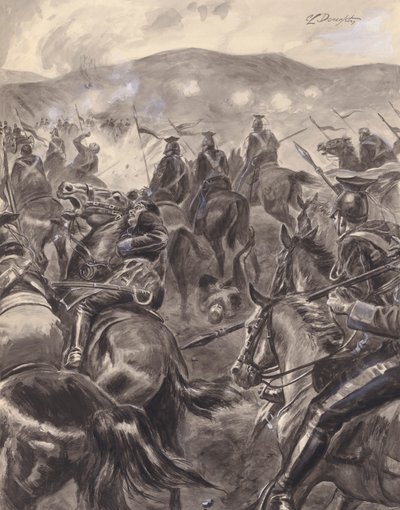 De charge van de lichte brigade (gouache op papier) door C.L. Doughty