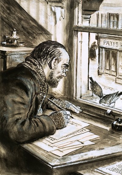 De krijger van woorden, Emile Zola (gouache op papier) door C.L. Doughty