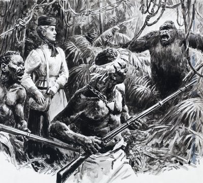 De ontdekkingsreiziger Mary Kingsley in Afrika (gouache op papier) door C.L. Doughty