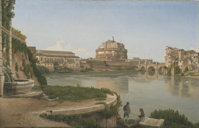 Een uitzicht over de Tiber vanaf Trastevere richting Castel S. Angelo door Christoffer Wilhelm Eckersberg