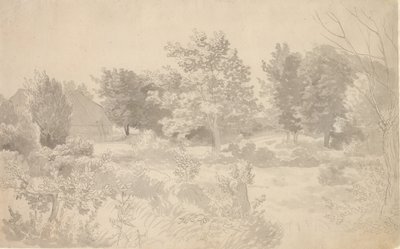 Een omheining met bomen door Christoffer Wilhelm Eckersberg