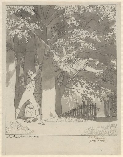 De schommel. Uit het bos bij Skjoldnæsholm door Christoffer Wilhelm Eckersberg