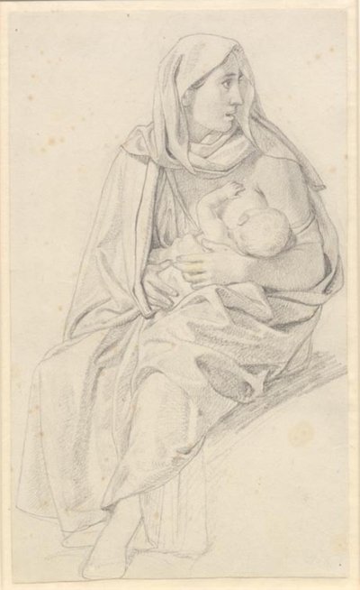 Mozes scheidt de wateren en het leger van de farao wordt verzwolgen - Studie voor een Israëlische moeder en haar kind door Christoffer Wilhelm Eckersberg
