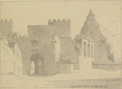 Prospect van Porta S.Paolo en Piramide van Caio Cestio gezien vanaf de stadszijde, Rome door Christoffer Wilhelm Eckersberg
