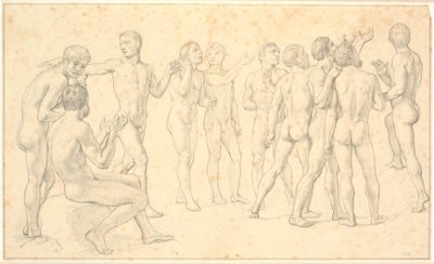 Studie van een groep naakte mannen door Christoffer Wilhelm Eckersberg