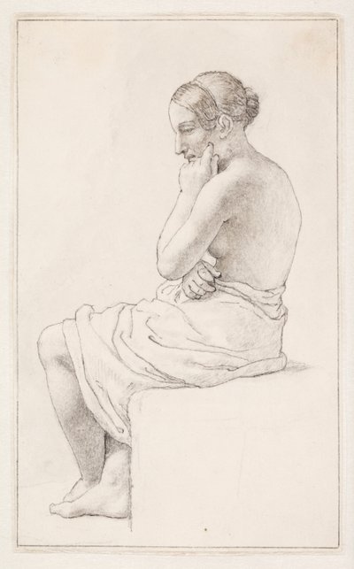 Studie van een zittende halfnaakte vrouw door Christoffer Wilhelm Eckersberg