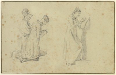Studie van een staande en twee knielende vrouwenfiguren door Christoffer Wilhelm Eckersberg