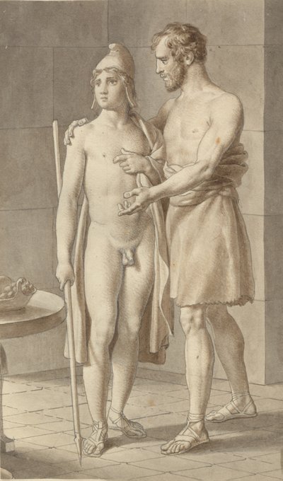 Telemachos ontmoet Odysseus vermomd als bedelaar bij de herder Eumaios - Odysseus; fragment van de hele compositie door Christoffer Wilhelm Eckersberg