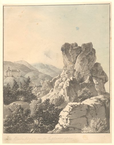 Uitzicht vanaf Harzen, vanaf Teufelsmauer, het Blankenburg Kasteel op de achtergrond door Christoffer Wilhelm Eckersberg