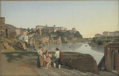 Uitzicht op de Tiber richting de Aventijnse Heuvel in Rome door Christoffer Wilhelm Eckersberg