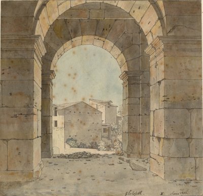 Uitzicht naar het Noorden door een van de Bogen van de Tweede Verdieping van het Colosseum in Rome door Christoffer Wilhelm Eckersberg
