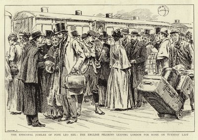 Het Episcopale Jubileum van Paus Leo XIII, de Engelse Pelgrims vertrekken naar Rome door C. Hentschell