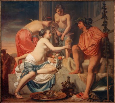 De tronende Bacchus – Nimfen schenken Bacchus wijn in door Cesar Boetius van Everdingen