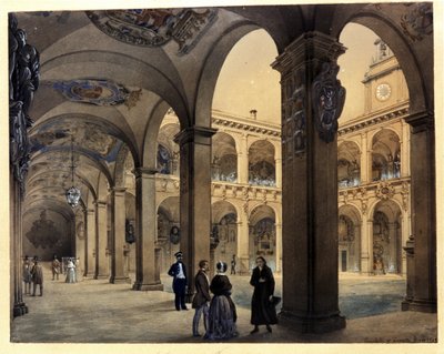 Universiteit van BOLOGNA: Archiginnasium "De Lagere Arcades" door Calisto & Tomaselli Contardo (1827 57) Zanotti Cavazzoni