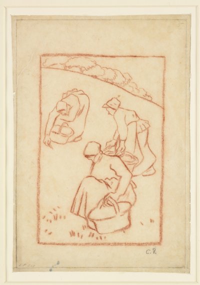 Compositorische studie voor "Vrouwen die het gras wieden" door Camille Jacob Pissarro