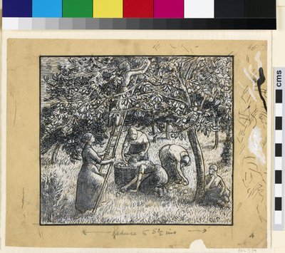 Compositorische studie van vrouwelijke boeren die appels oogsten door Camille Jacob Pissarro