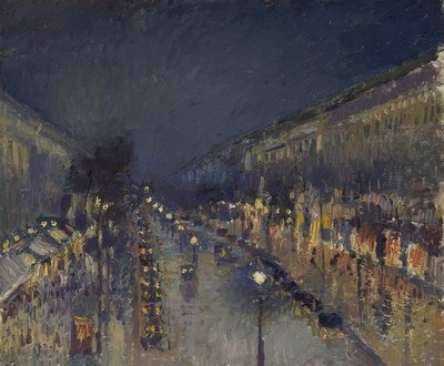 De Boulevard Montmartre bij nacht door Camille Jacob Pissarro