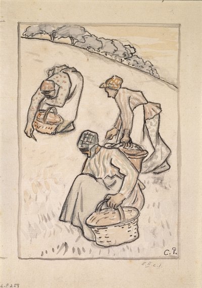 Vrouwen wieden het gras door Camille Jacob Pissarro