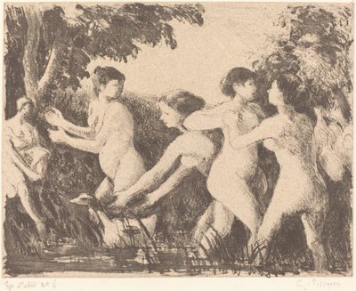 Baigneuses luttant, ca. 1896 door Camille Pissarro