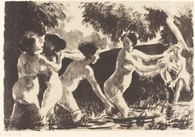 Bokswedstrijd van baders, ca. 1896 door Camille Pissarro