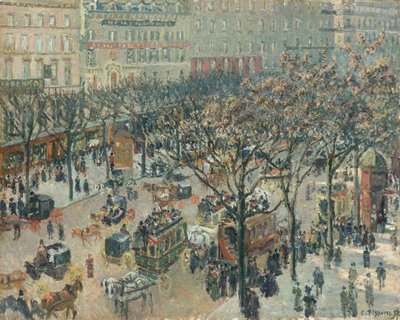 Boulevard des Italiens, ochtend, zonlicht door Camille Pissarro