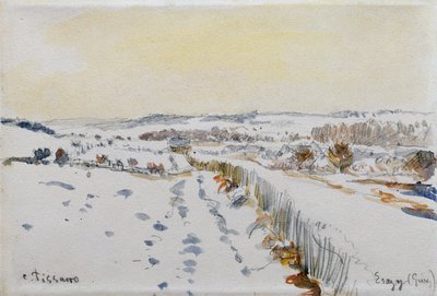 Eragny onder sneeuw door Camille Pissarro