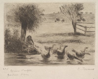 Ganzenmeisje door Camille Jacob Pissarro