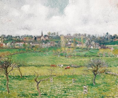 Kotava:  "Wiks va Bazincourt (trutca ke Pissarro)"
Frans:  Vue de Bazincourt door Camille Pissarro