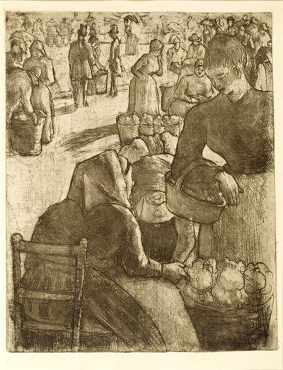 Groentenmarkt in Pontoise door Camille Pissarro