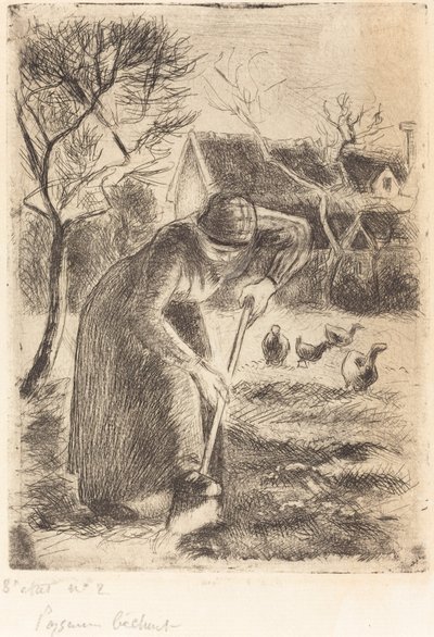 Boerin aan het werk door Camille Pissarro