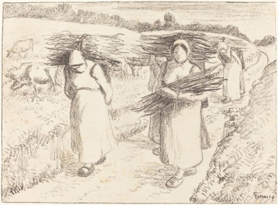 Boeren die stokken dragen Paysannes portant des fagots, 1896 door Camille Pissarro