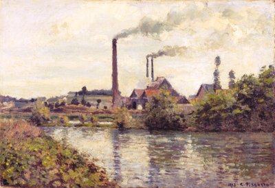 De fabriek in Pontoise door Camille Pissarro